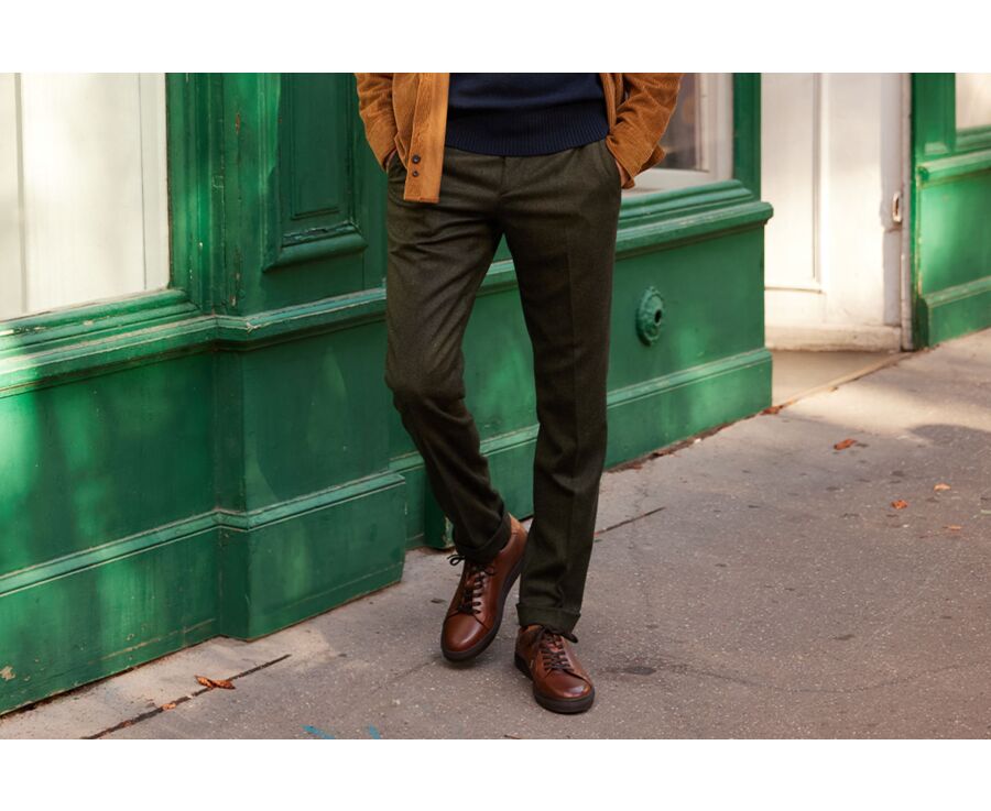 Dark Green Herringbone Men's dress trousers - LELIAN