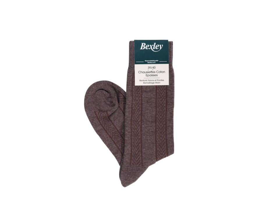 Men's Chocolate melange Thick Cotton Socks with herringbone style