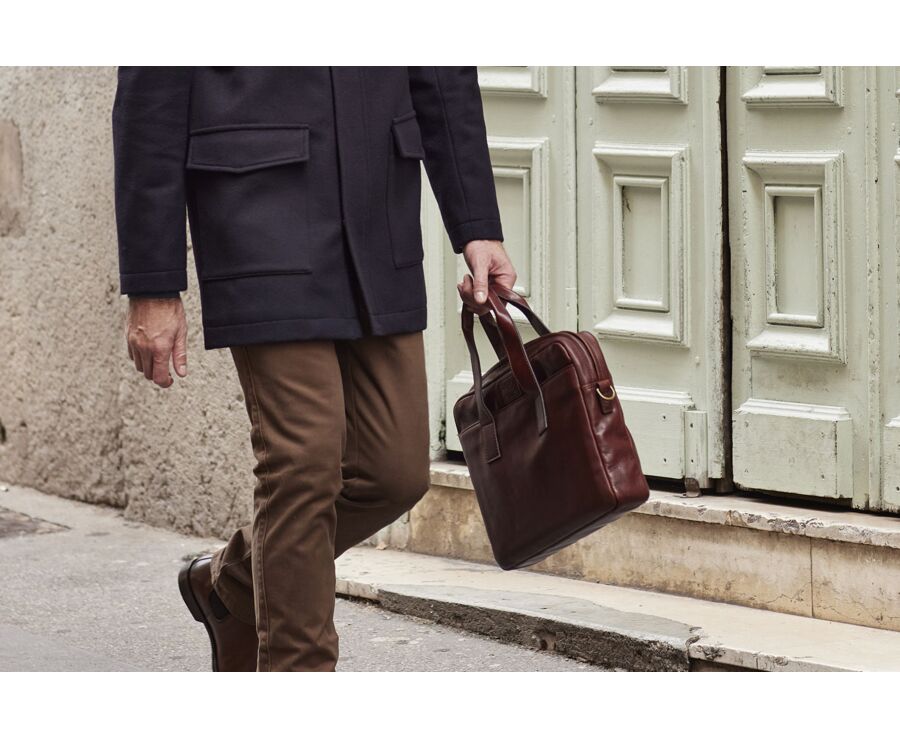 Cognac Men's leather satchel - HARWINTON