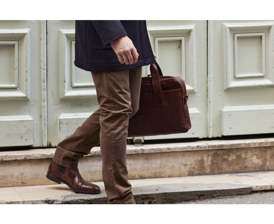 Cognac Men's leather satchel - HARWINTON