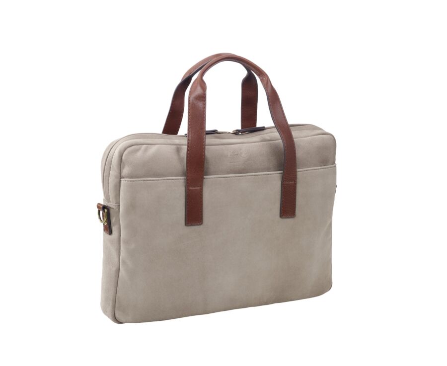 Taupe velvet Men's leather satchel - HARWINTON