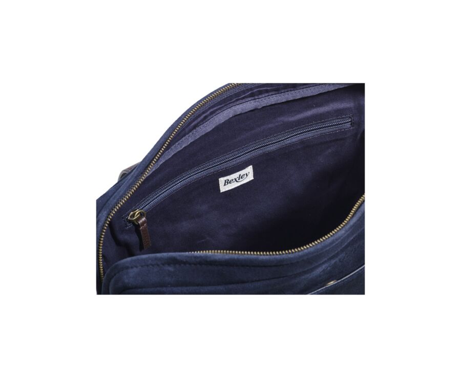 Navy velvet Men's leather satchel - HARWINTON