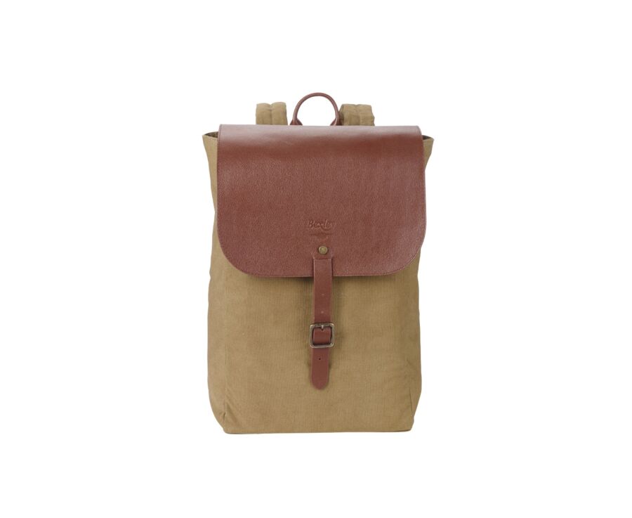 Khaki cotton canva and chestnut leather backpack - HUNTINGTON
