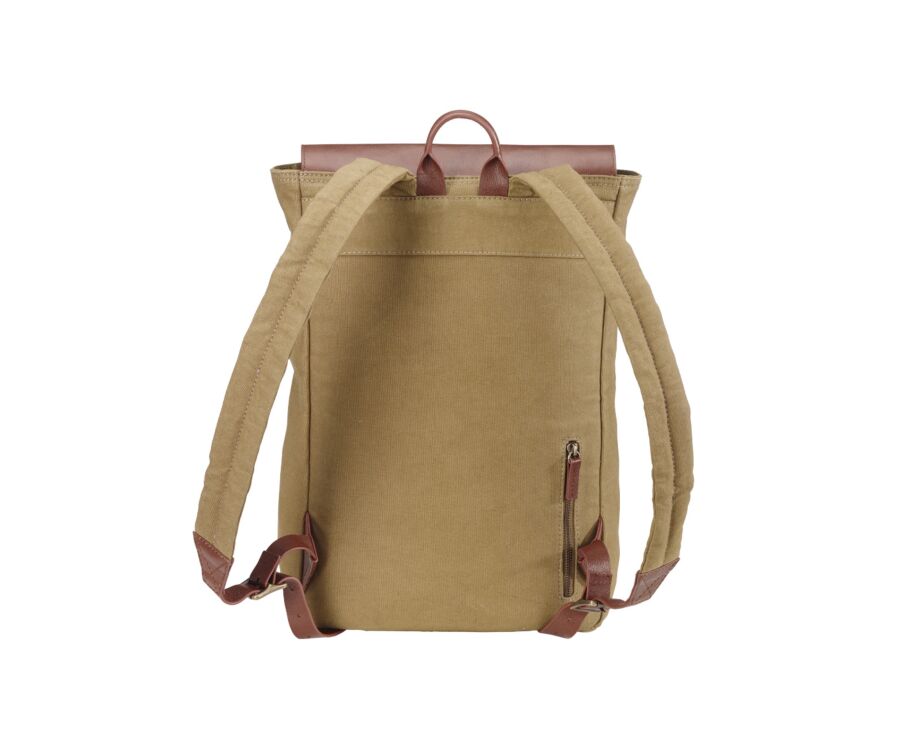 Khaki cotton canva and chestnut leather backpack - HUNTINGTON