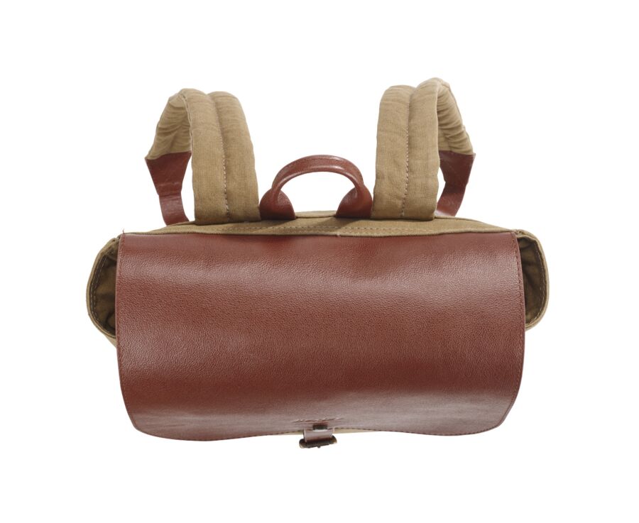 Khaki cotton canva and chestnut leather backpack - HUNTINGTON