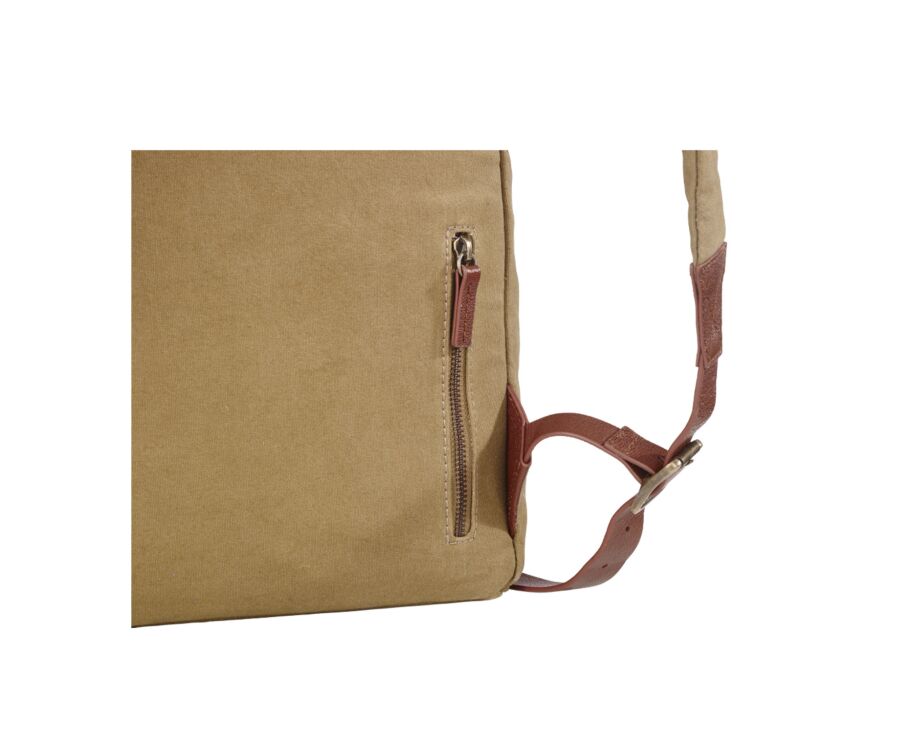 Khaki cotton canva and chestnut leather backpack - HUNTINGTON