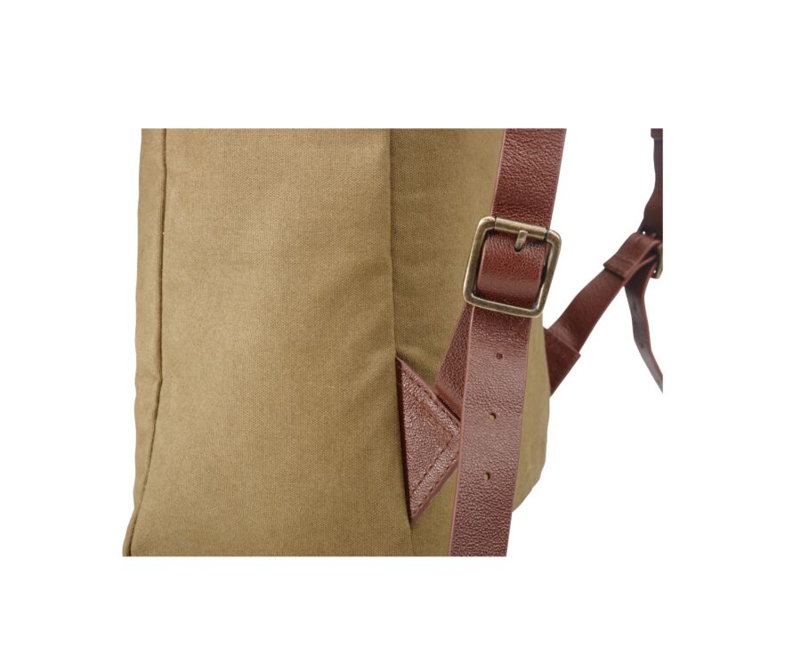 Khaki cotton canva and chestnut leather backpack - HUNTINGTON