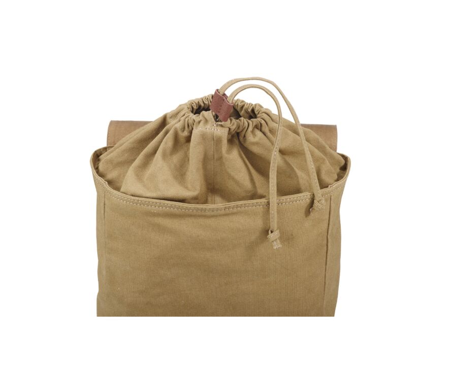 Khaki cotton canva and chestnut leather backpack - HUNTINGTON