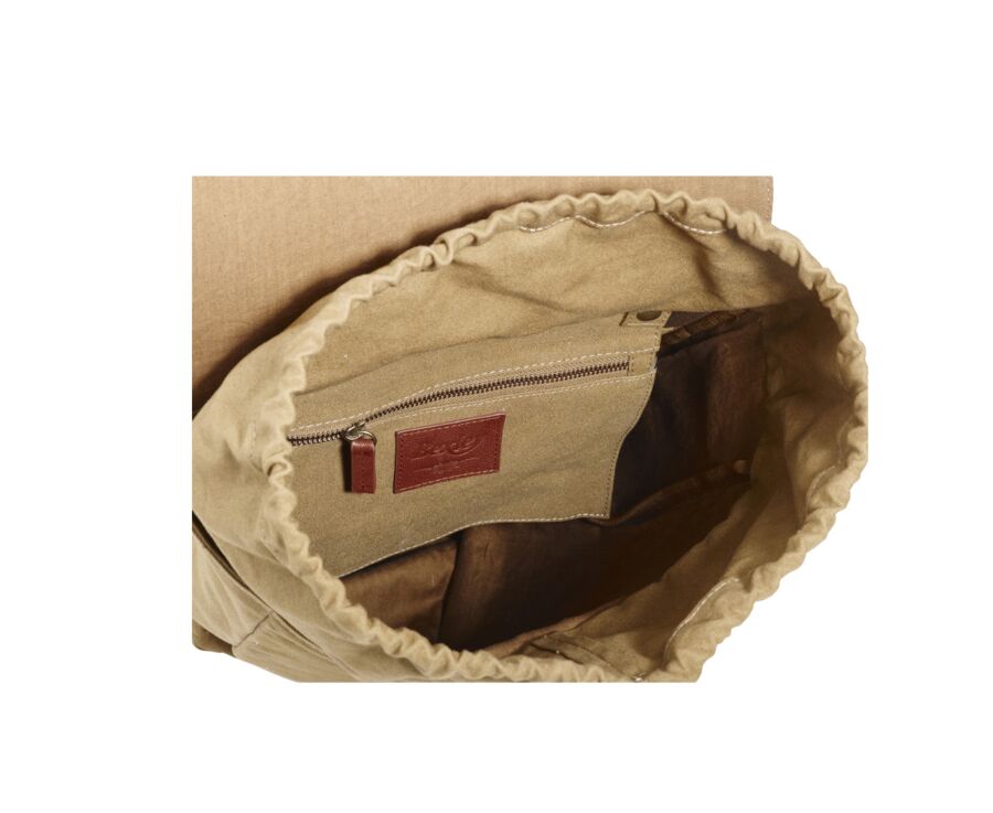 Khaki cotton canva and chestnut leather backpack - HUNTINGTON