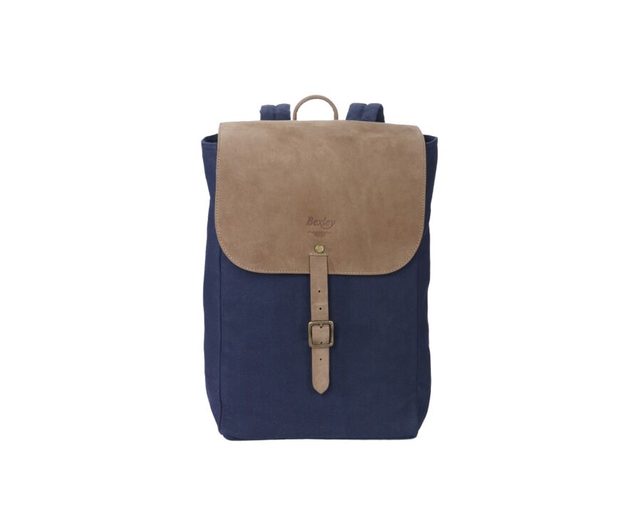 Navy cotton canva and Tobacco goat suede backpack - HUNTINGTON