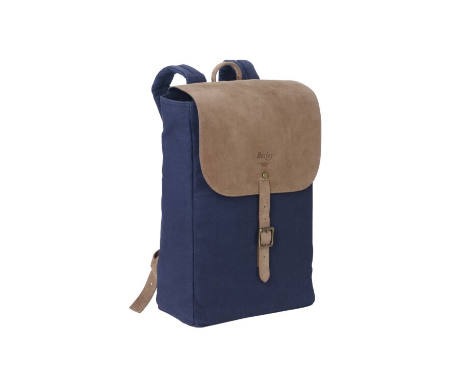 Navy cotton canva and Tobacco goat suede backpack - HUNTINGTON