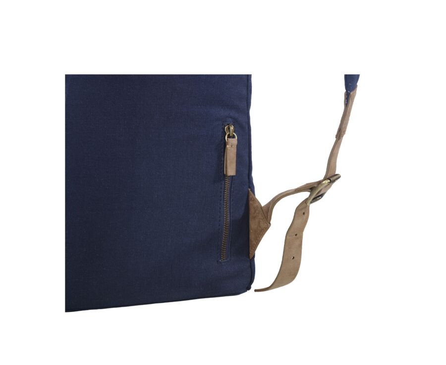 Navy cotton canva and Tobacco goat suede backpack - HUNTINGTON