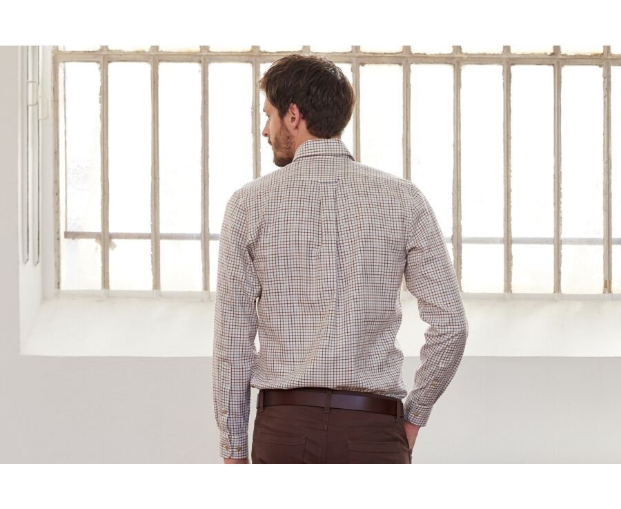 Soft Beige Twill shirt with checks - Chest pocket - BENETTH