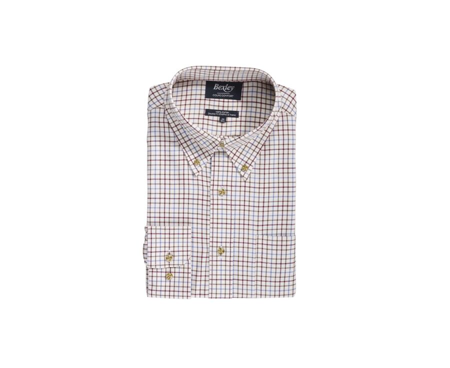 Soft Beige Twill shirt with checks - Chest pocket - BENETTH
