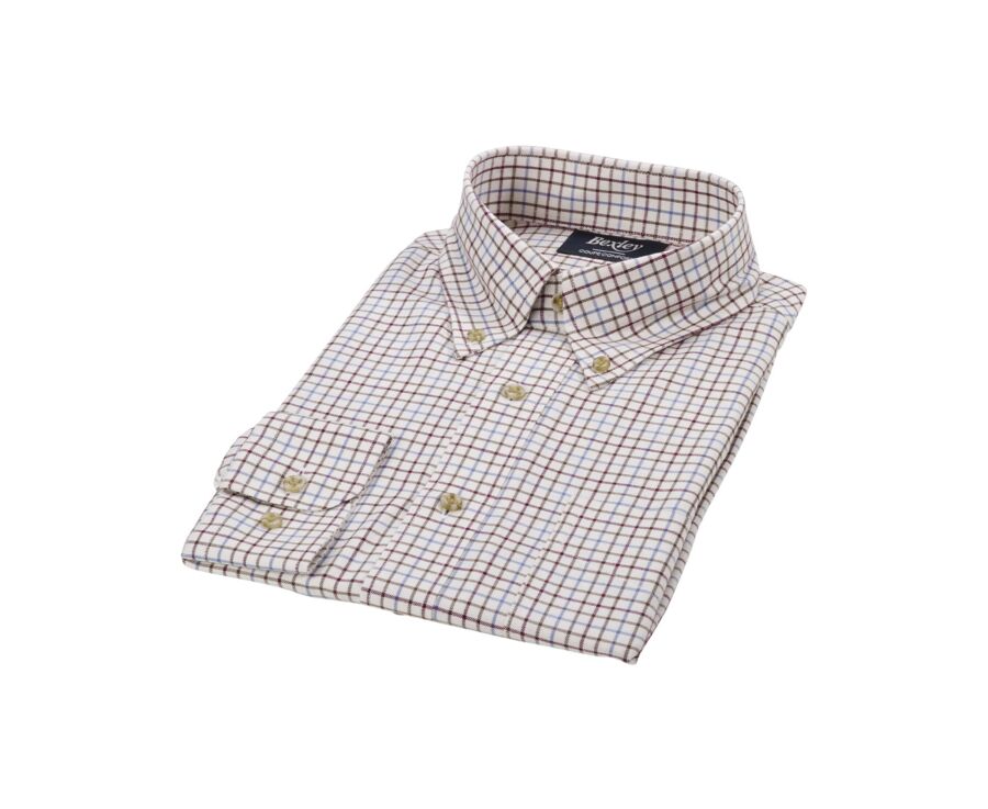 Soft Beige Twill shirt with checks - Chest pocket - BENETTH