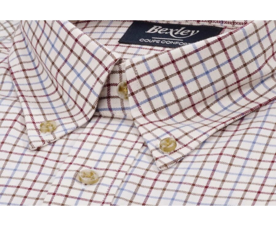 Soft Beige Twill shirt with checks - Chest pocket - BENETTH