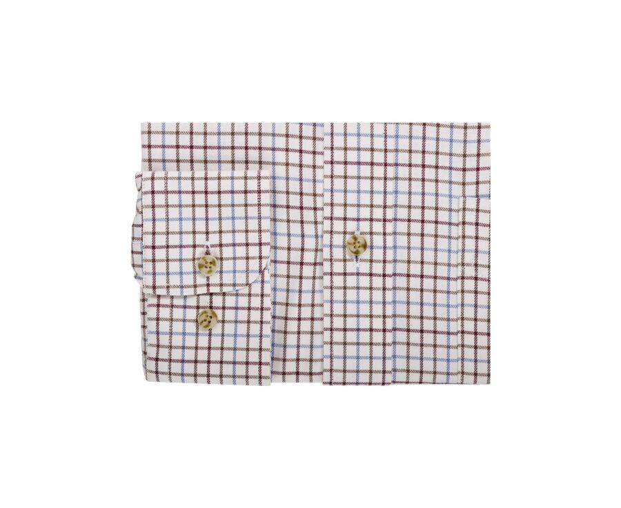 Soft Beige Twill shirt with checks - Chest pocket - BENETTH