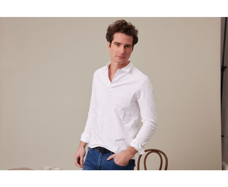 White Men's long sleeve polo shirt - AIDEN ML