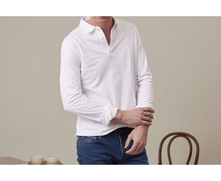 White Men's long sleeve polo shirt - AIDEN ML
