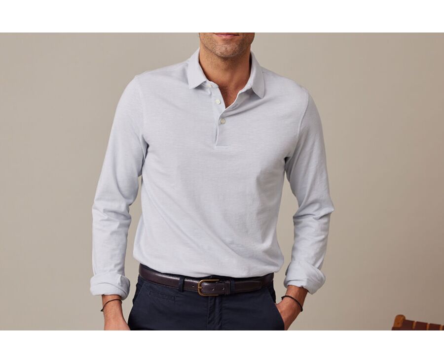 Light Blue Men's long sleeve polo shirt - AIDEN ML