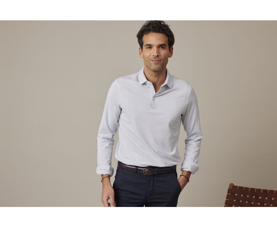 Light Blue Men's long sleeve polo shirt - AIDEN ML