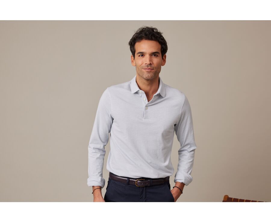 Light Blue Men's long sleeve polo shirt - AIDEN ML