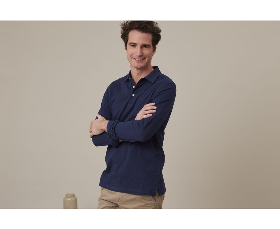 Navy Men's long sleeve polo shirt - AIDEN ML