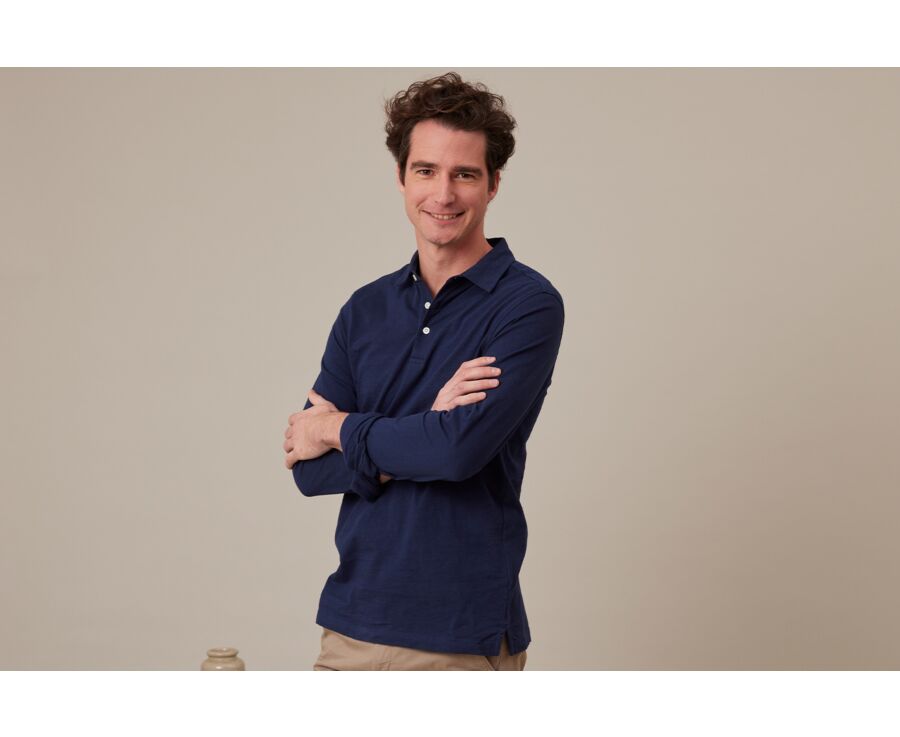 Navy Men's long sleeve polo shirt - AIDEN ML