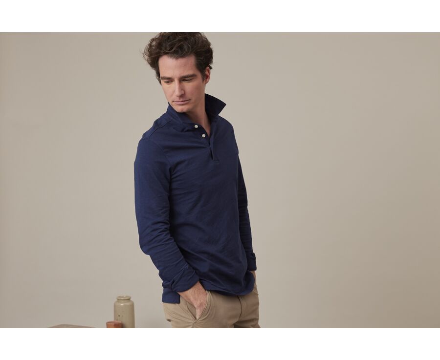 Navy Men's long sleeve polo shirt - AIDEN ML