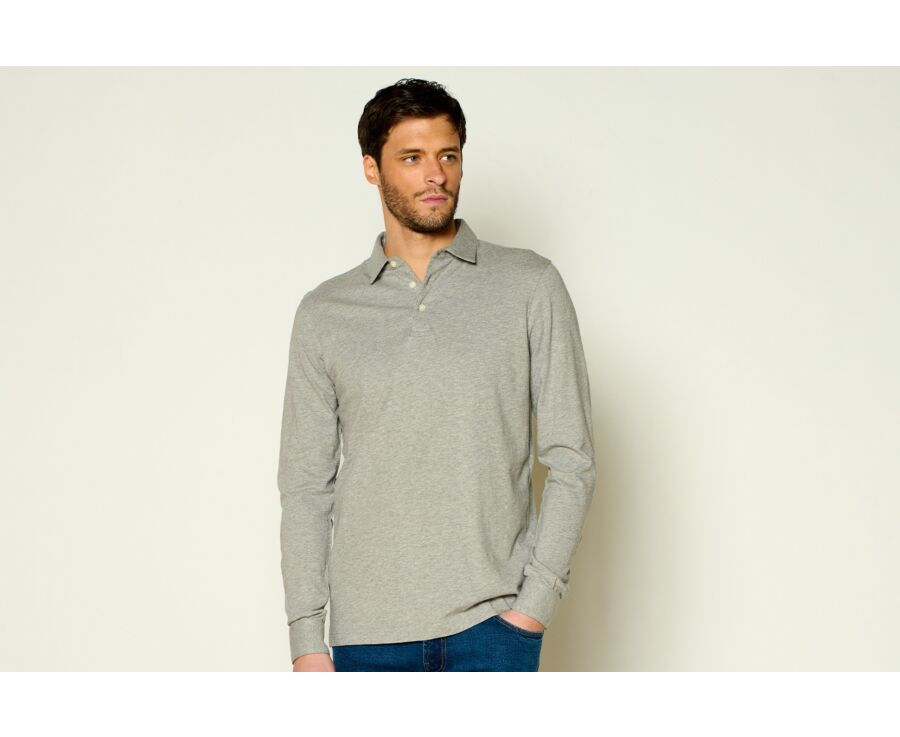 Light Grey Melange Men's long sleeve polo shirt - AIDEN ML