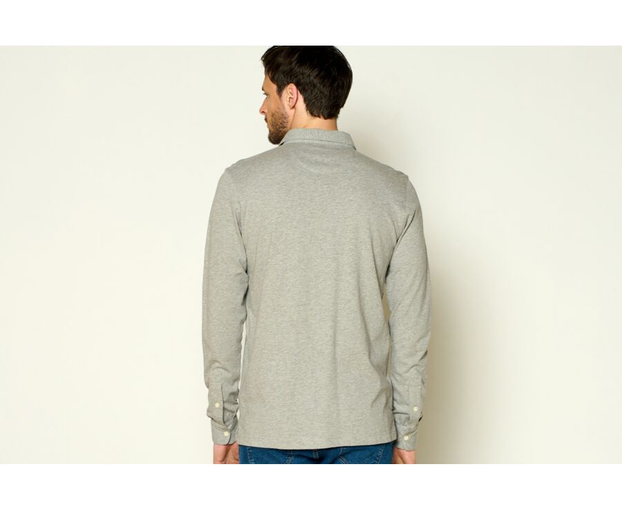Light Grey Melange Men's long sleeve polo shirt - AIDEN ML