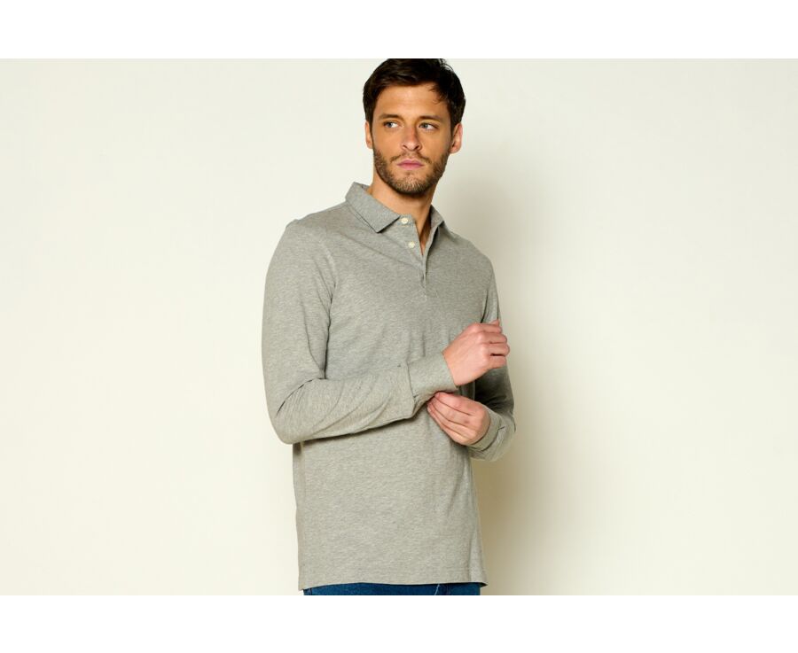 Light Grey Melange Men's long sleeve polo shirt - AIDEN ML