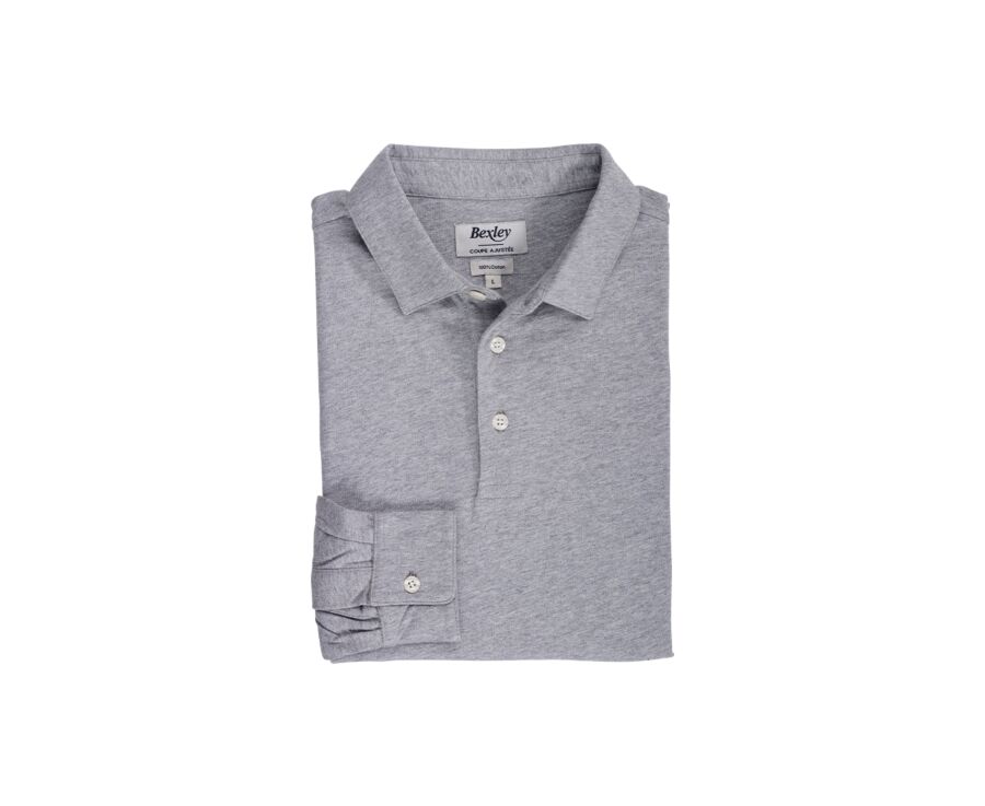 Light Grey Melange Men's long sleeve polo shirt - AIDEN ML