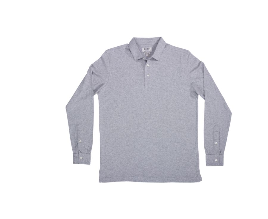 Light Grey Melange Men's long sleeve polo shirt - AIDEN ML