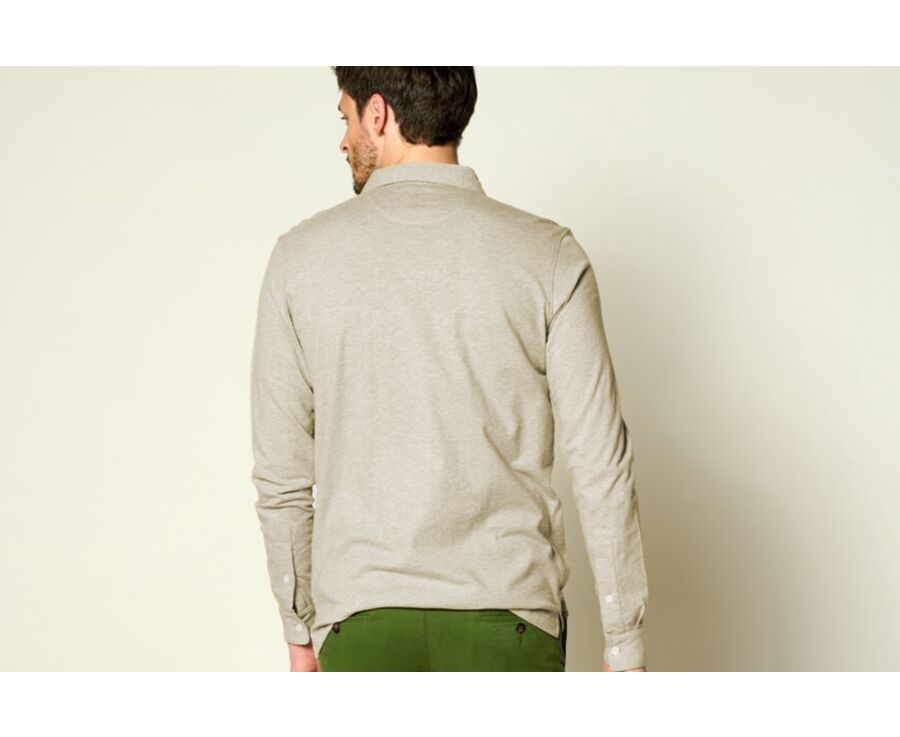 Light Taupe Melange Men's long sleeve polo shirt - AIDEN ML