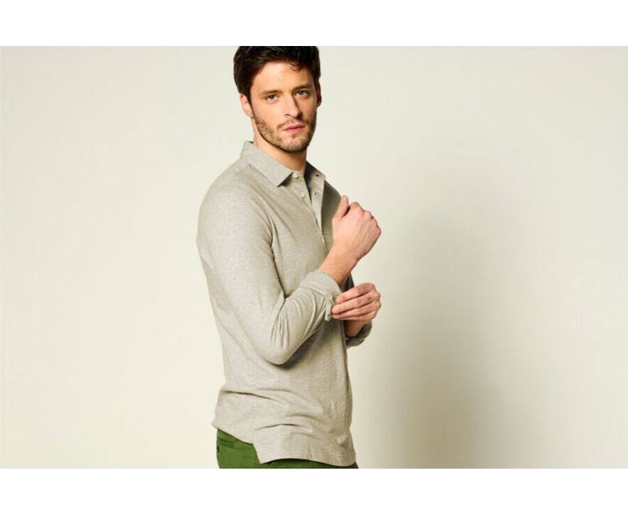 Light Taupe Melange Men's long sleeve polo shirt - AIDEN ML