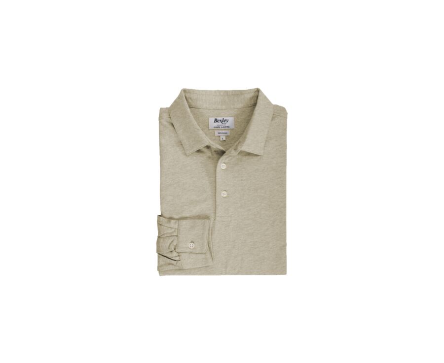 Light Taupe Melange Men's long sleeve polo shirt - AIDEN ML
