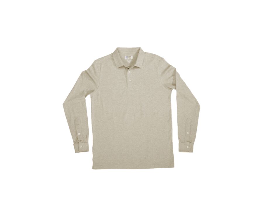 Light Taupe Melange Men's long sleeve polo shirt - AIDEN ML