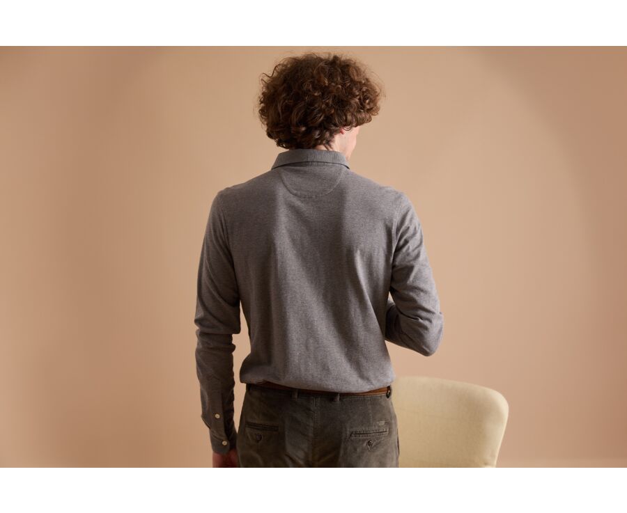 Khaki Melange Men's long sleeve polo shirt - AIDEN