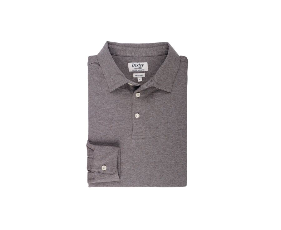 Khaki Melange Men's long sleeve polo shirt - AIDEN