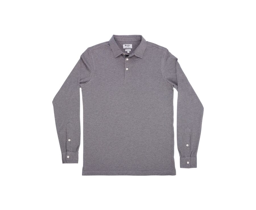 Khaki Melange Men's long sleeve polo shirt - AIDEN