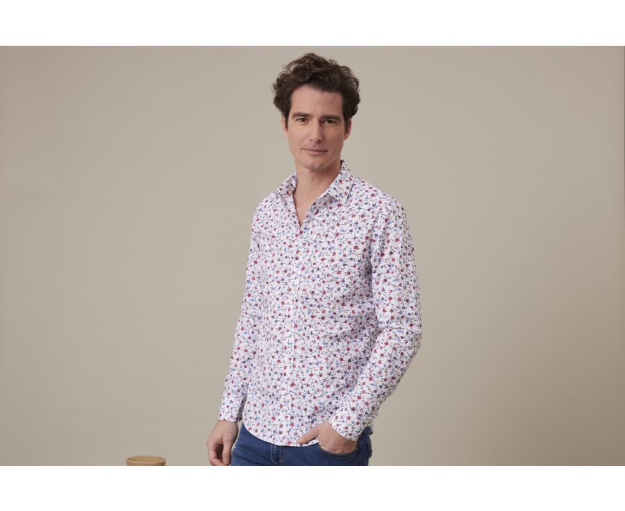Blue red & Beige printed shirt - RODÉRIC