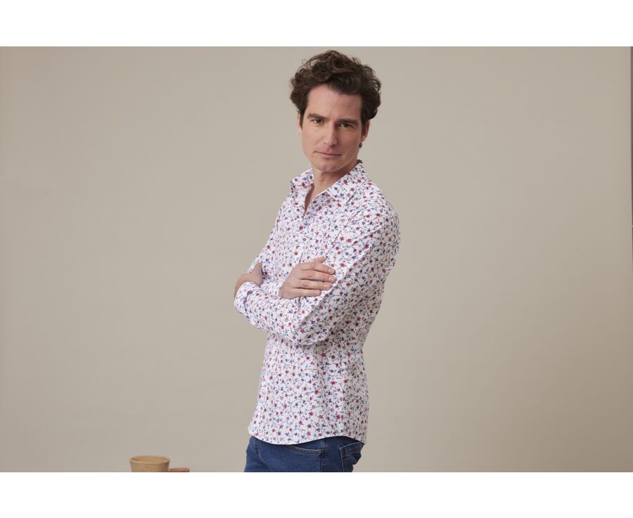 Blue red & Beige printed shirt - RODÉRIC