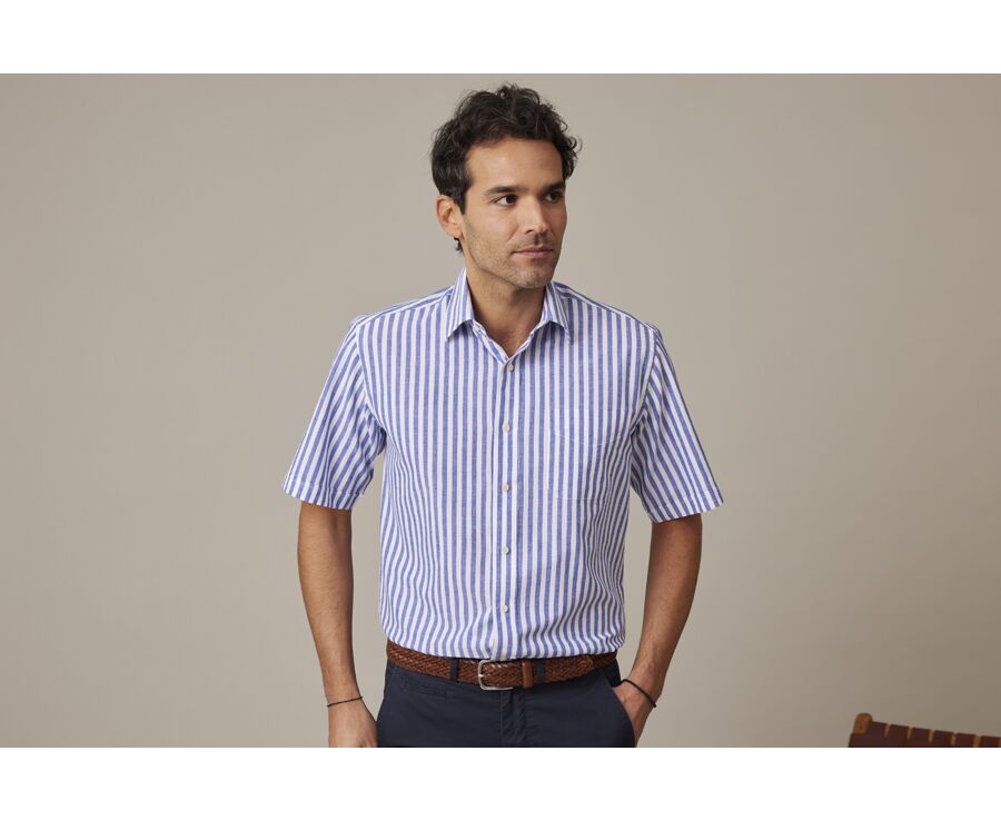 Blue ocean short sleeve shirt with white stripes  - SALVIEN MC