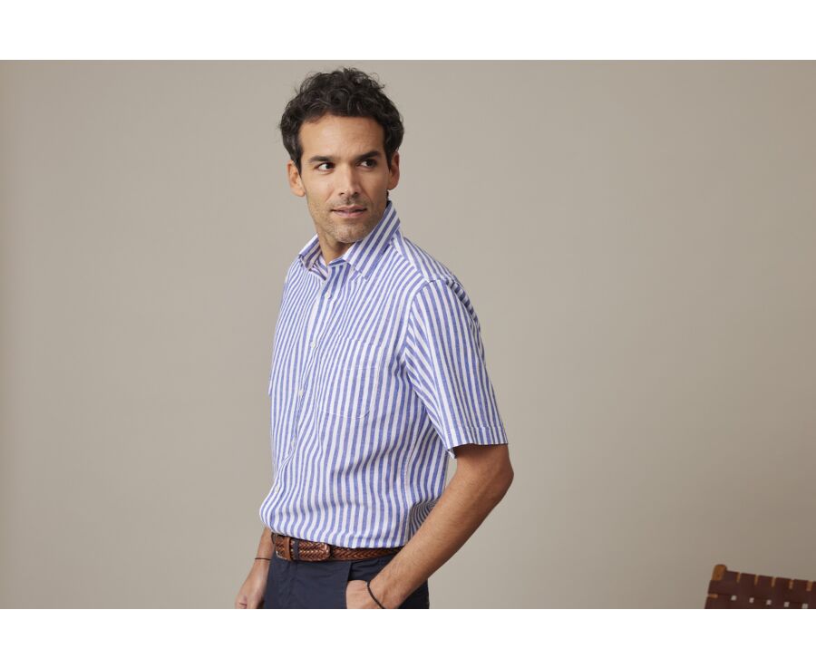 Blue ocean short sleeve shirt with white stripes  - SALVIEN MC