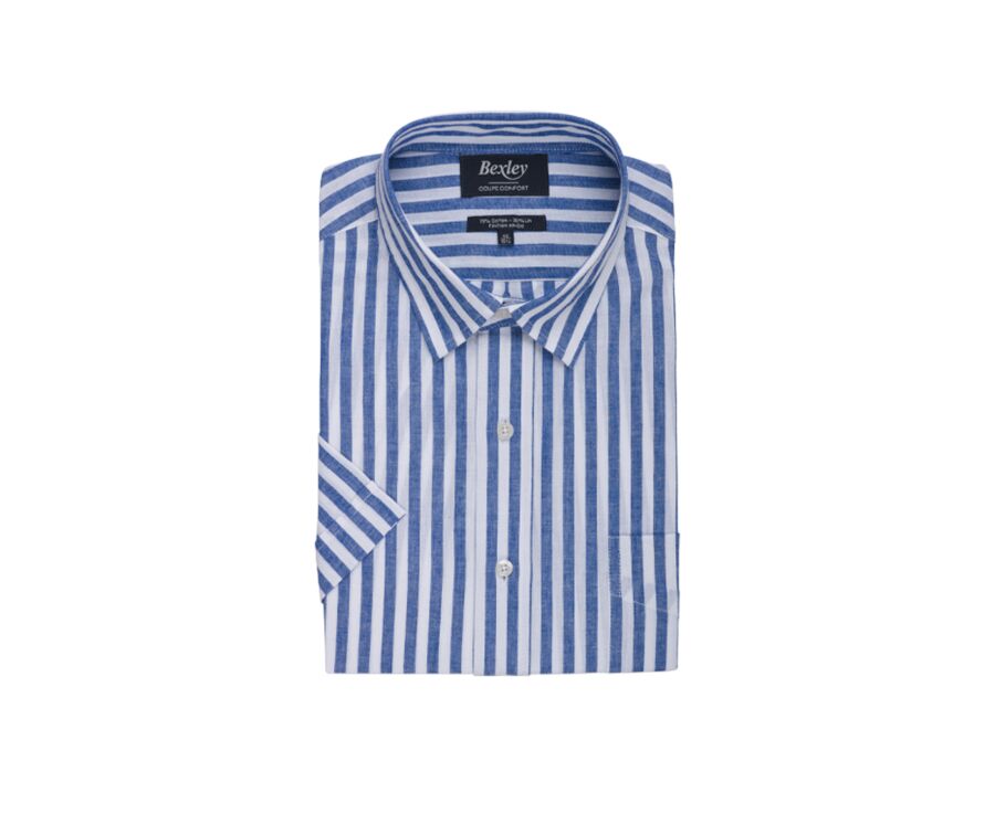 Blue ocean short sleeve shirt with white stripes  - SALVIEN MC