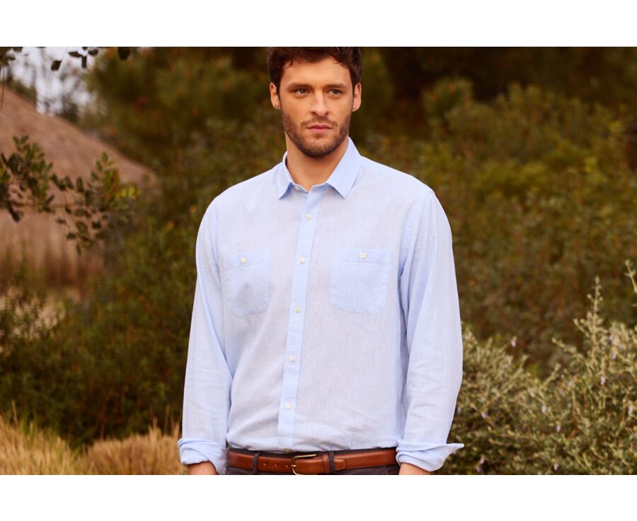 Light Blue Chambray cotton linen shirt - SIPHÉRIN