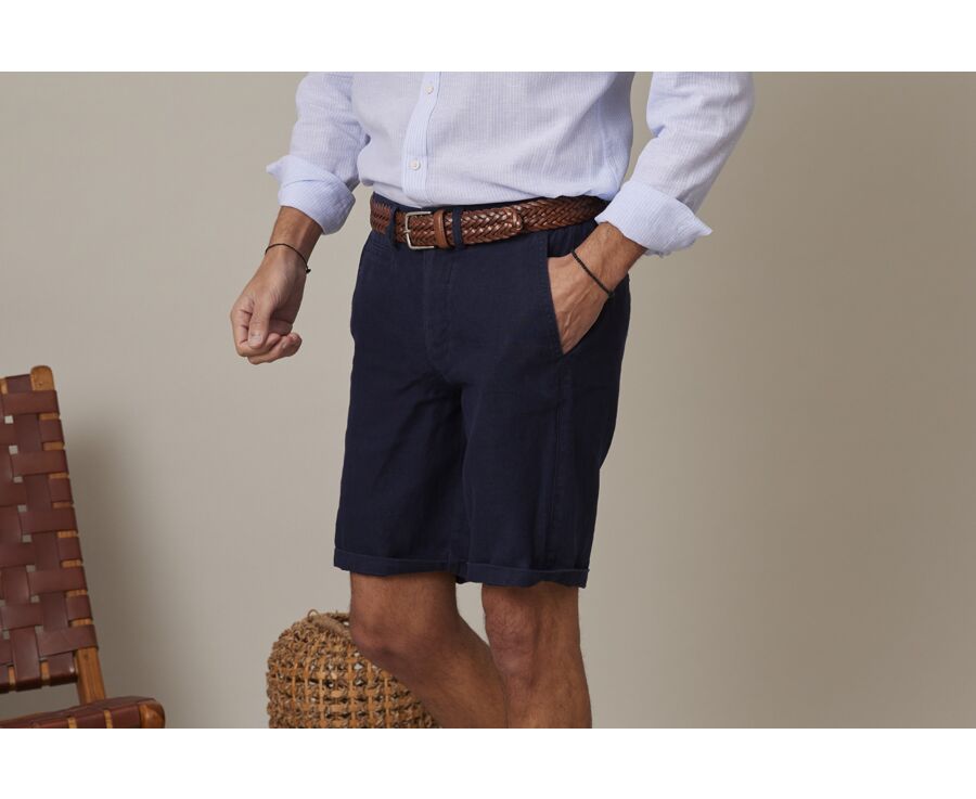 Navy linen shorts - BORYS