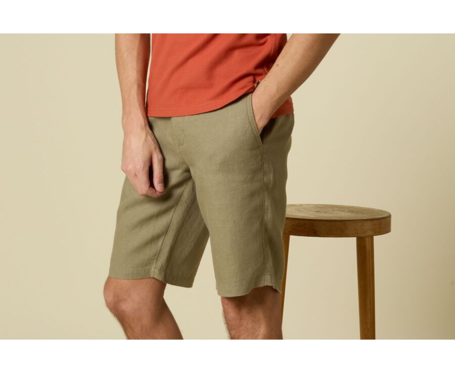 Taupe Linen Bermuda Shorts - BORYS