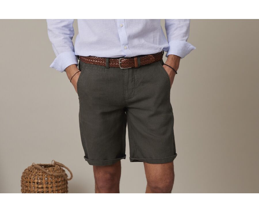Dark Olive linen shorts - BORYS